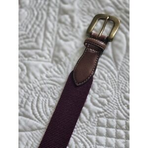 Lauren Ralph Lauren Canvas &  Leather Belt Size 38 Burgundy Made In USA Vintage